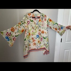 Johnny Was Flare Sleeve Floral Print Blouse